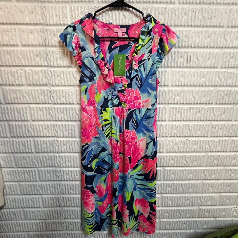 Lilly Pulitzer Clare Silk Jersey Floral Dress Flutter Sleeve Small NWT